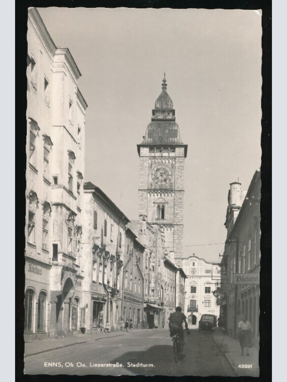 AK aus Enns Linzerstraße mit Stadtturm Oberösterreich (1605)