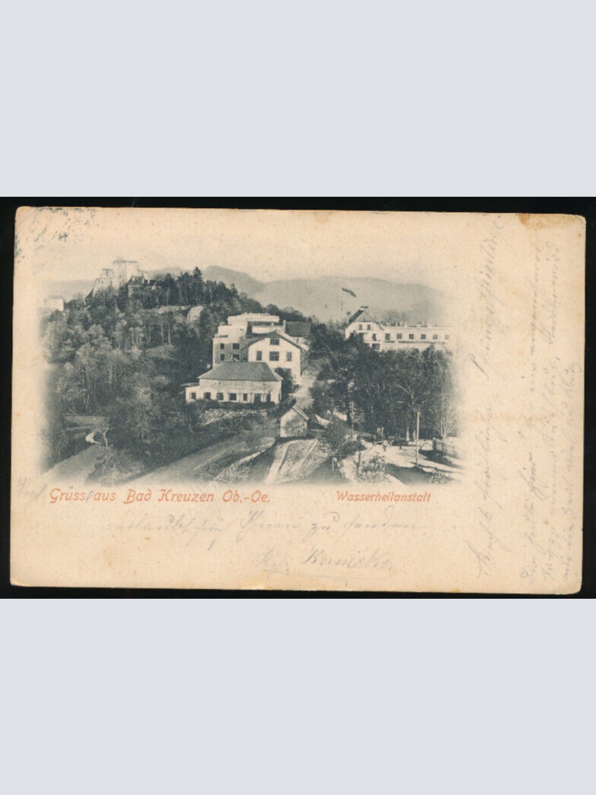 AK gruss aus Bad Kreuzen mit Wasserheilanstalt Oberösterreich (1736)