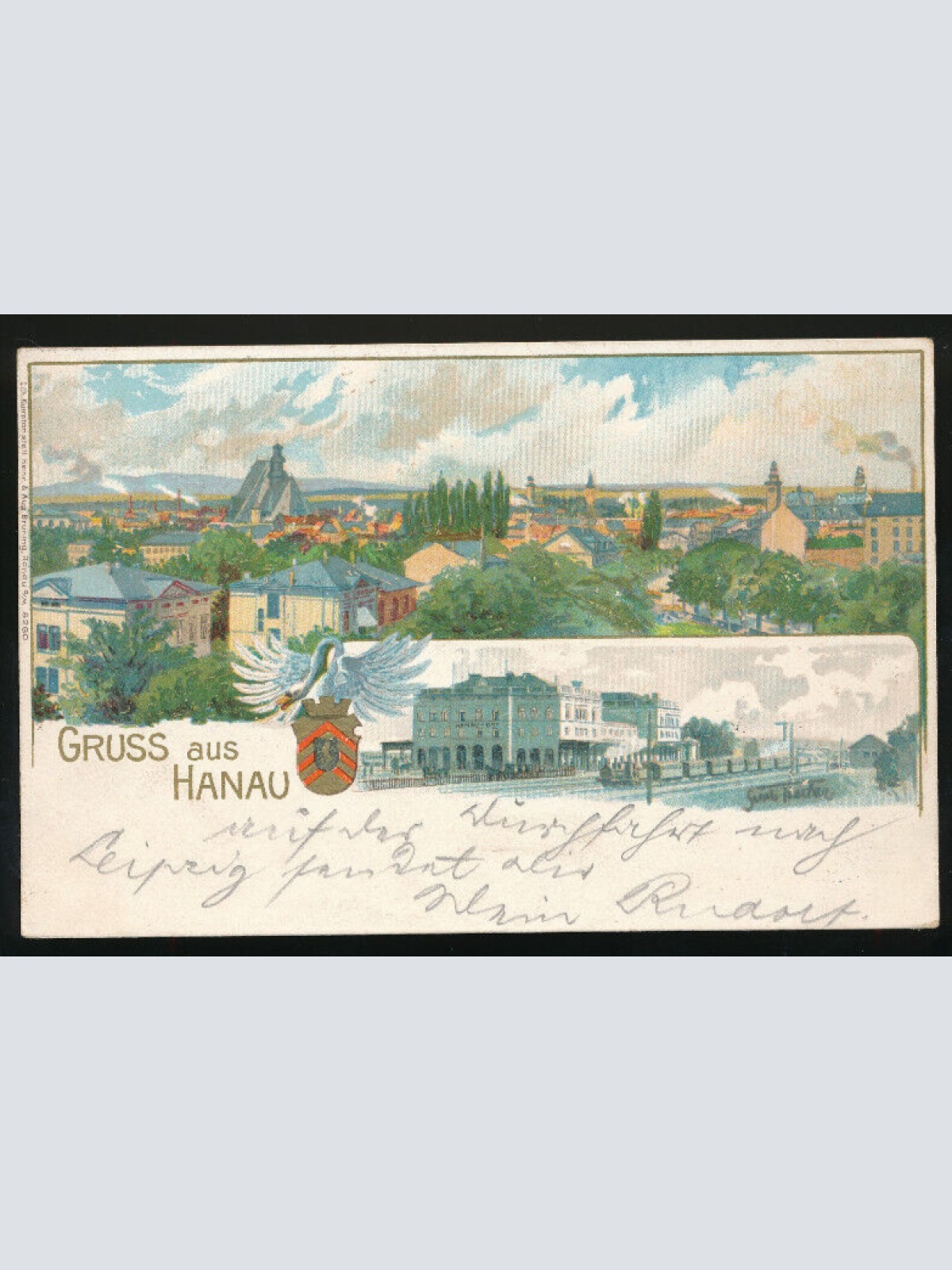 Litho-Karte gruss aus Hanau Hessen (1616)