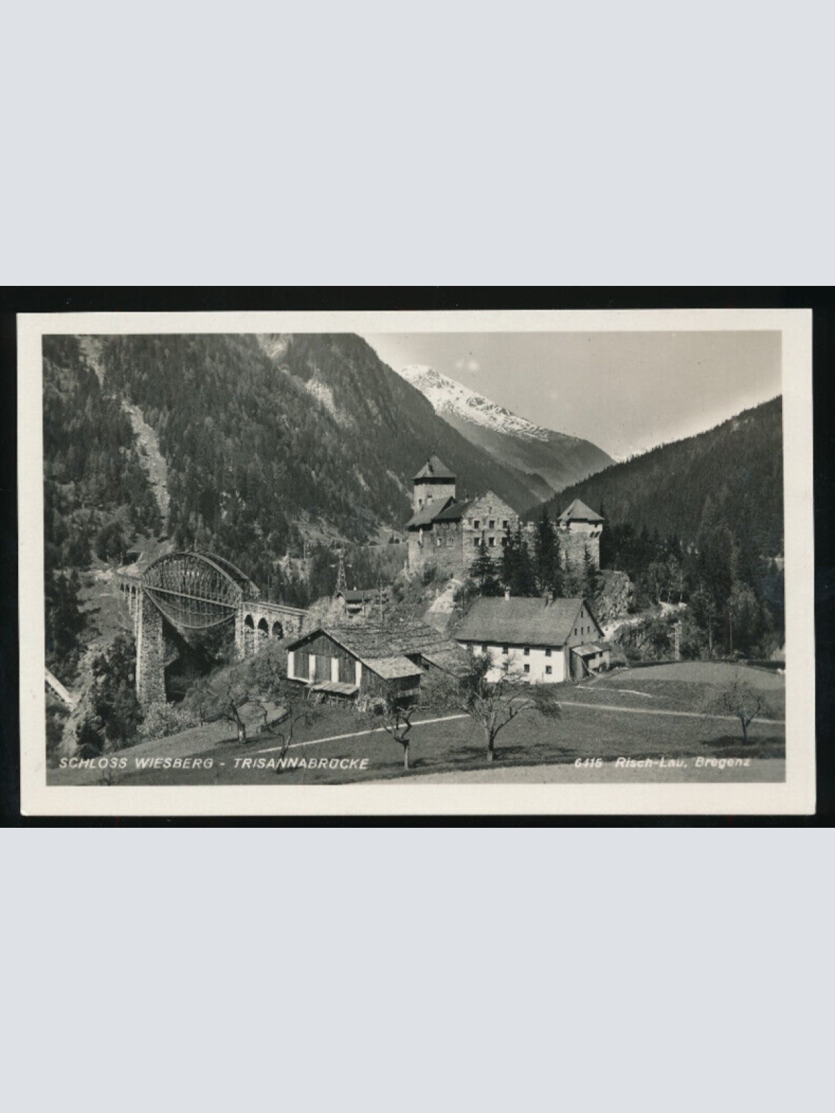 AK aus Tobadill Schloss Wiesberg mit Trisannabrücke Tirol (1231)