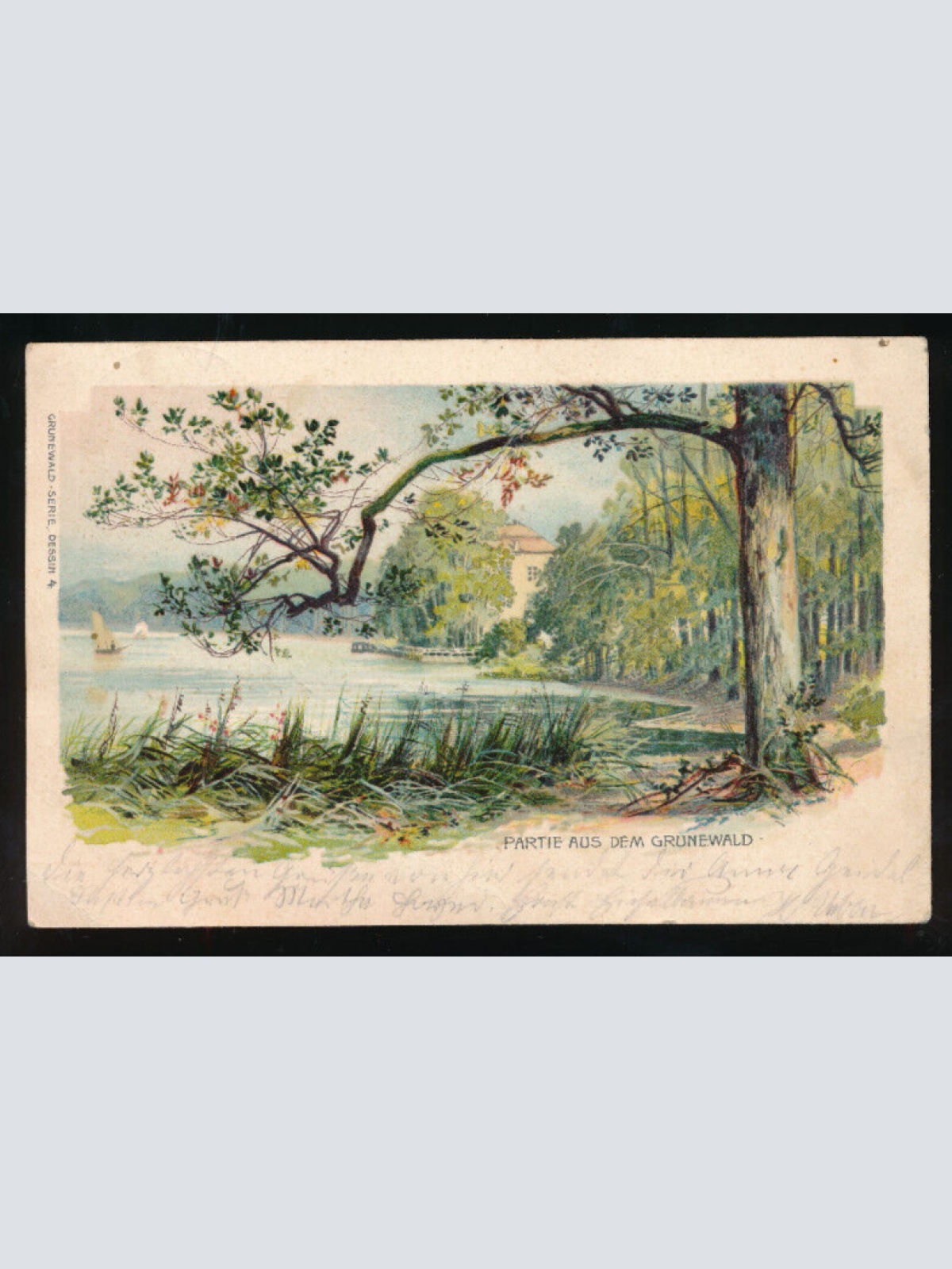 Litho-Karte partie aus dem Grünwald - Grunewald Bayern (1931)