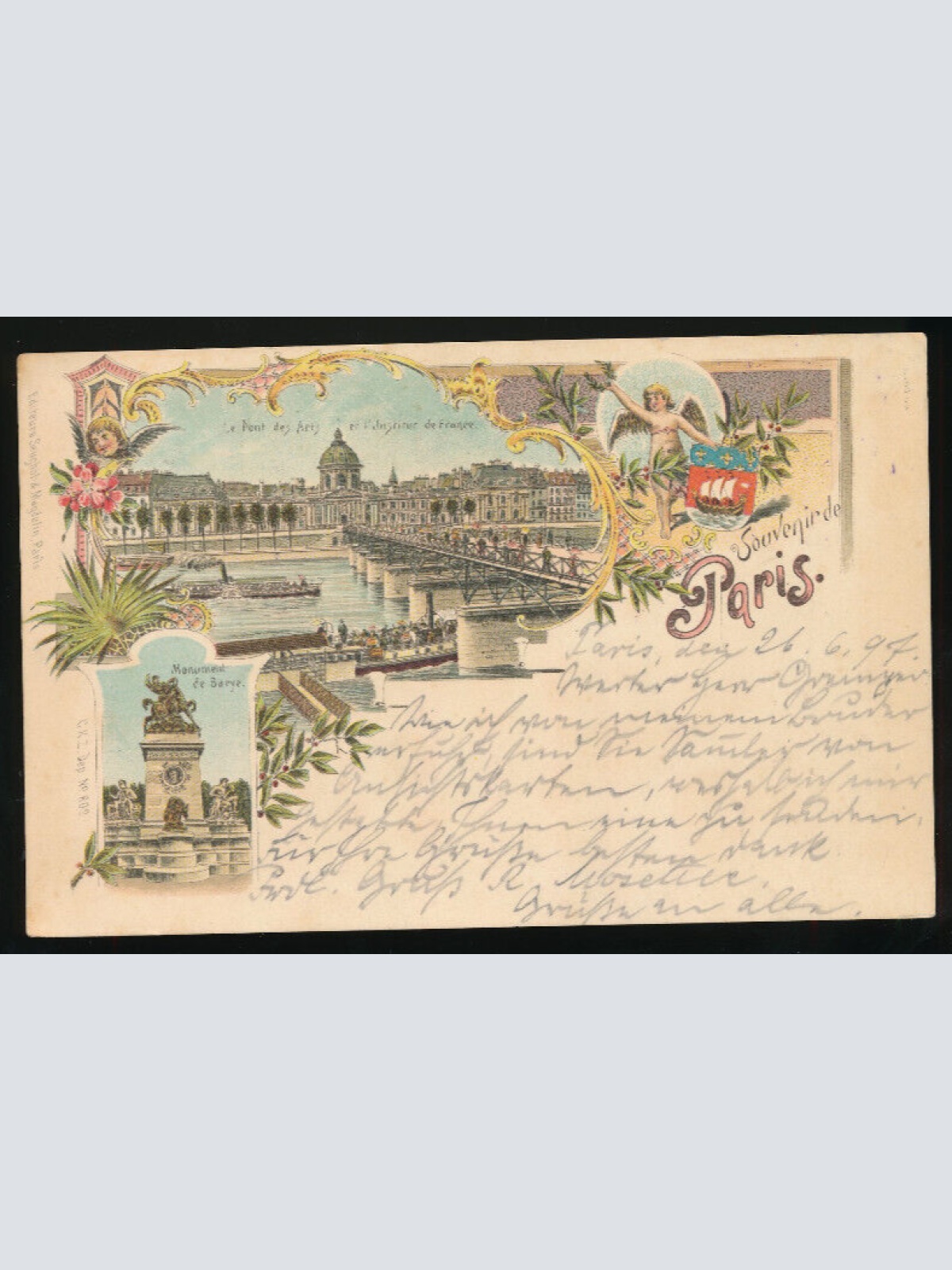 Litho-Karte Souvenir de Paris Frankreich (1928)