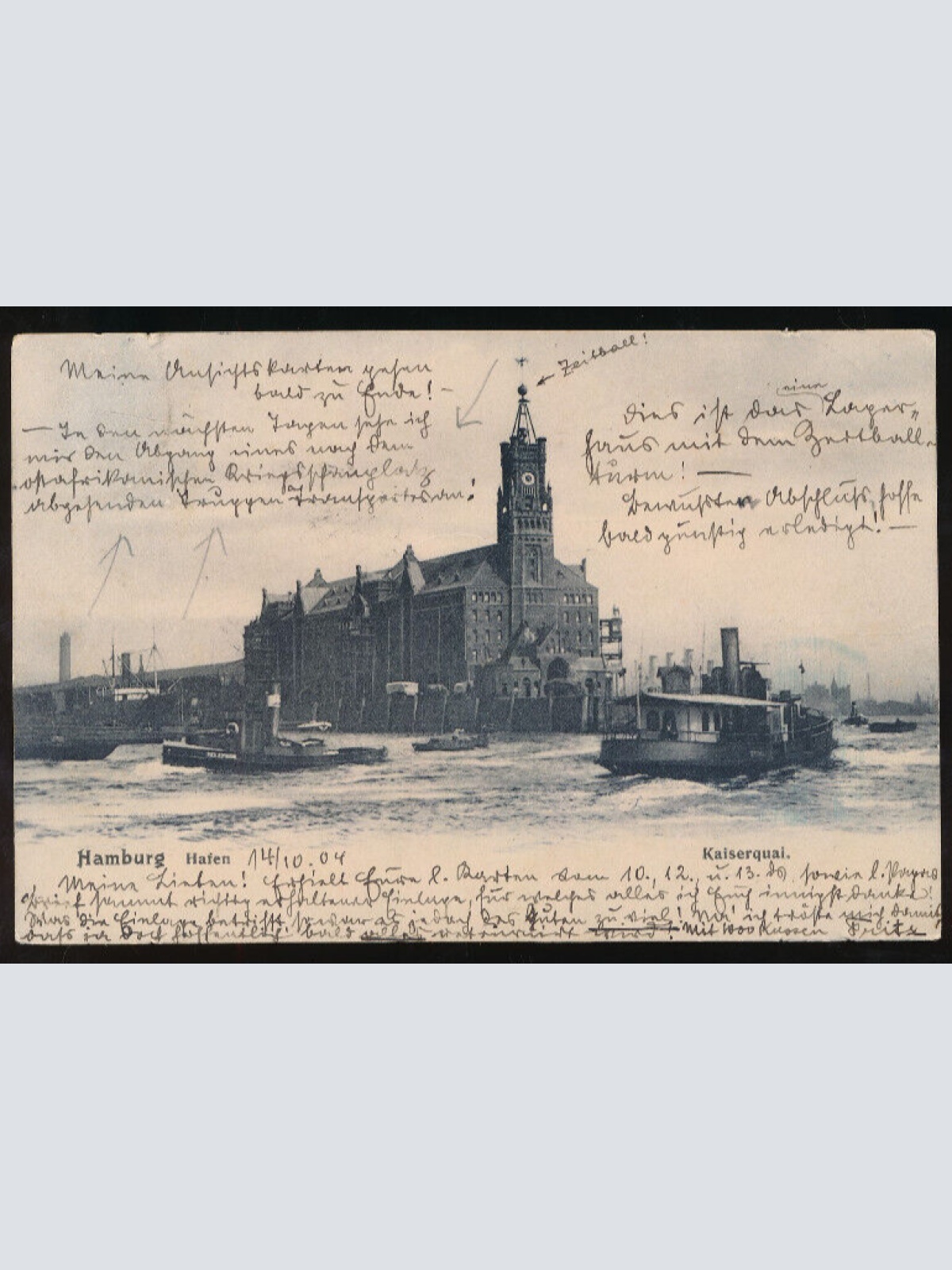 AK aus Hamburg Hafen mit Kaiserquai mit Boot Hamburg (1357)