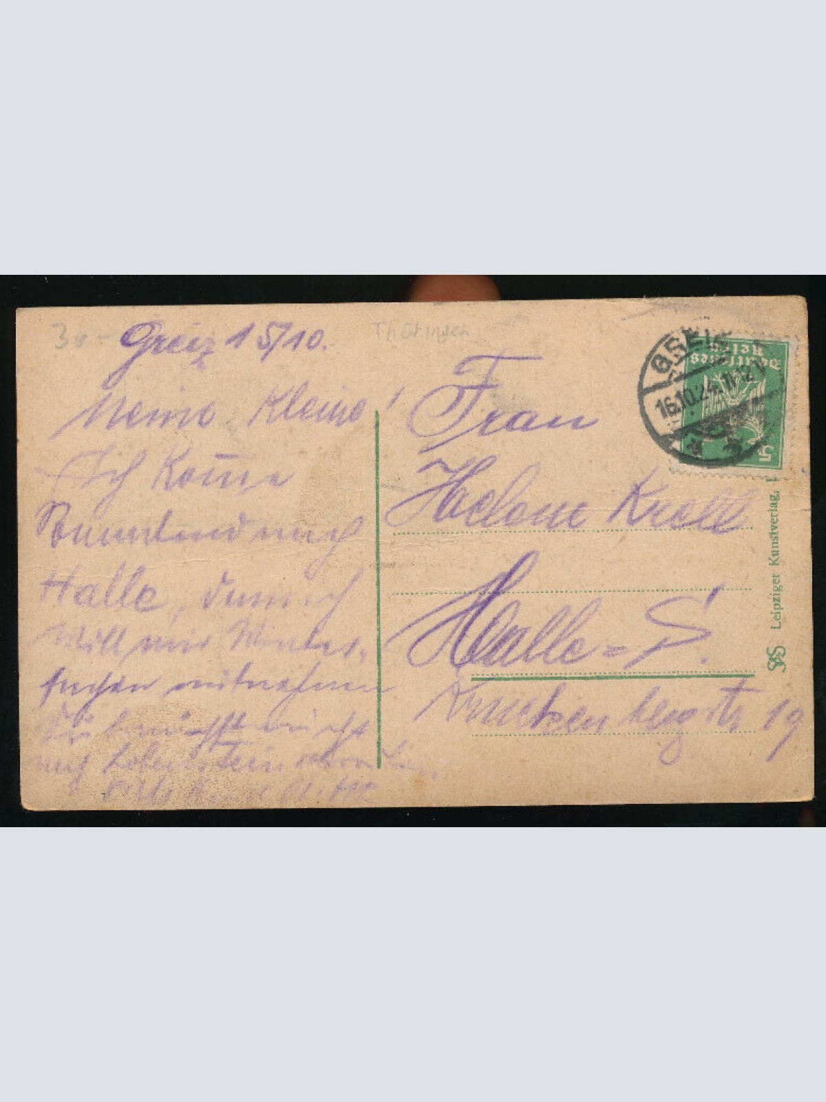 AK aus Greiz mit Kaiser Wilhelm Denkmal Thüringen (1350)