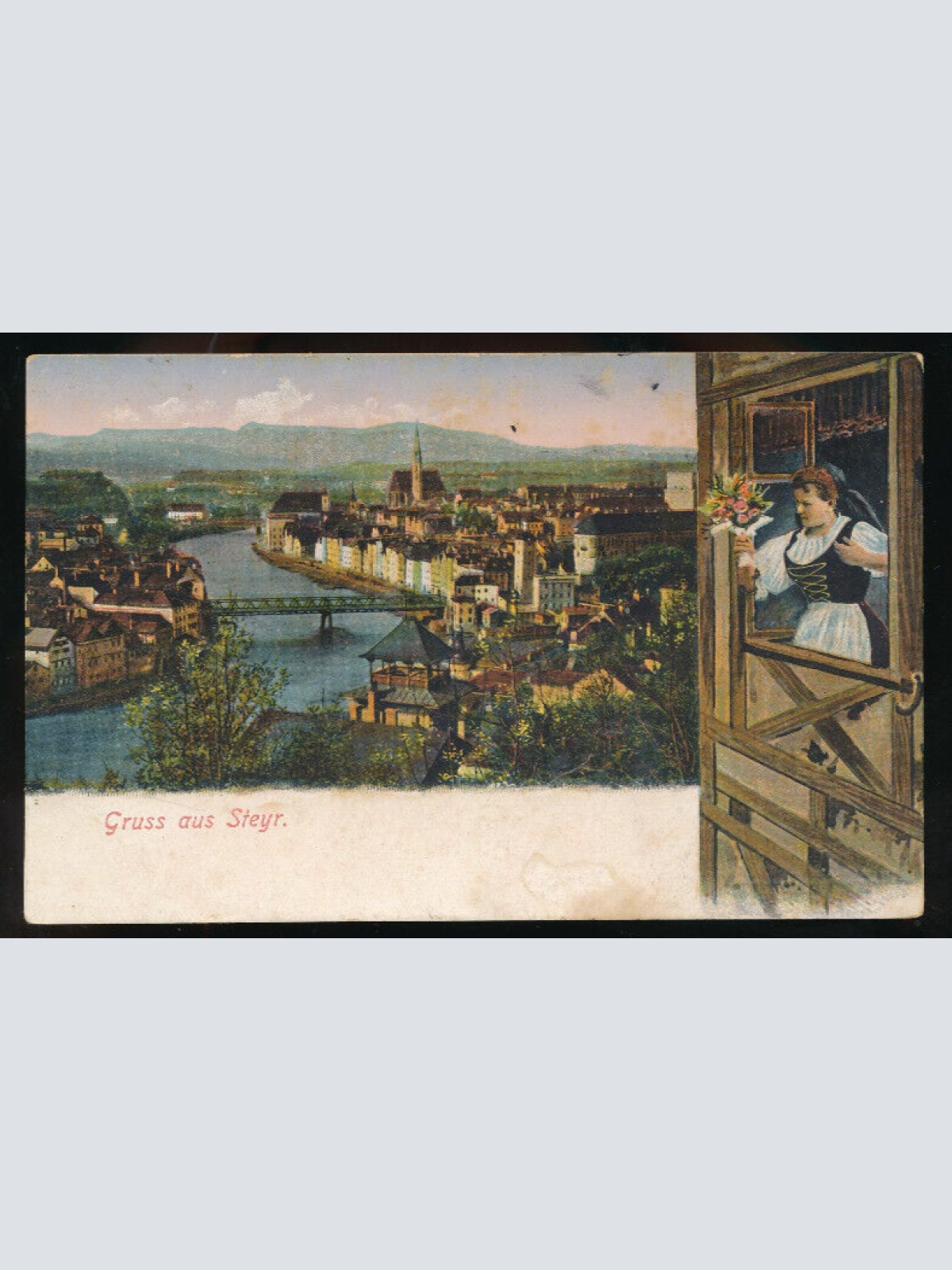 AK gruss aus Steyr Oberösterreich (1956)