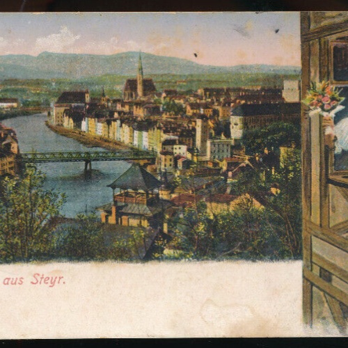 AK gruss aus Steyr Oberösterreich (1956)