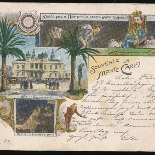 Litho-Karte Souvenir de Monte Carlo Monaco (1916)