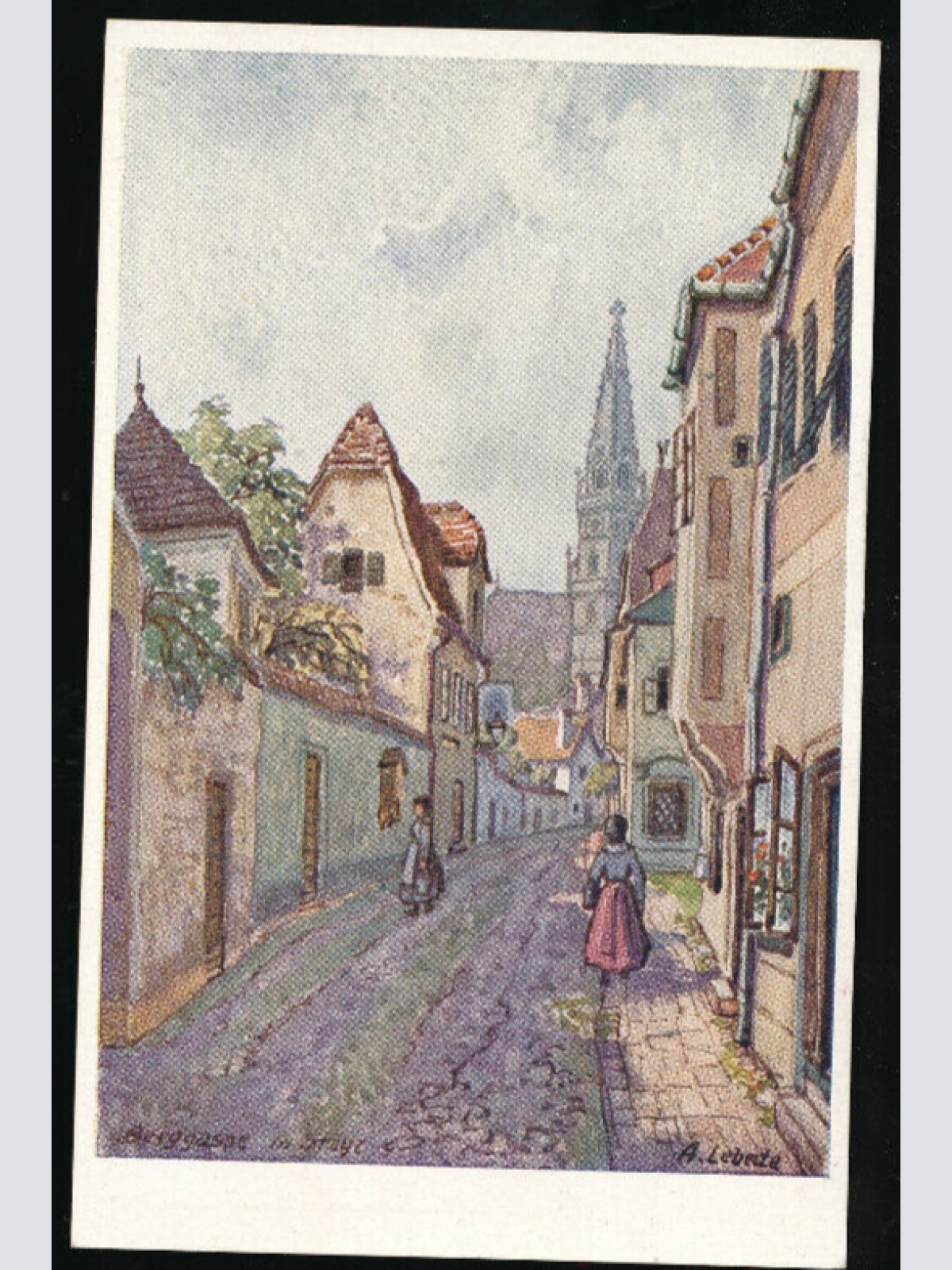 Künstler-Karte aus Steyr Berggasse Oberösterreich (1941)