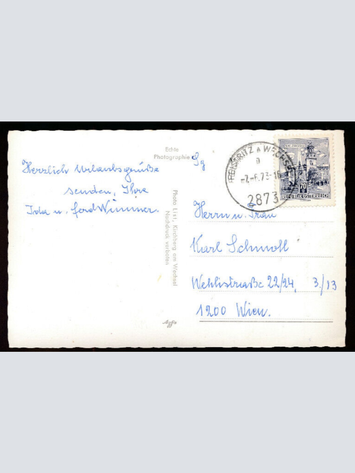 AK aus Feistritz am Wechsel mit Gästehaus Aminger mit Oldtimer Alte Autos (1165)