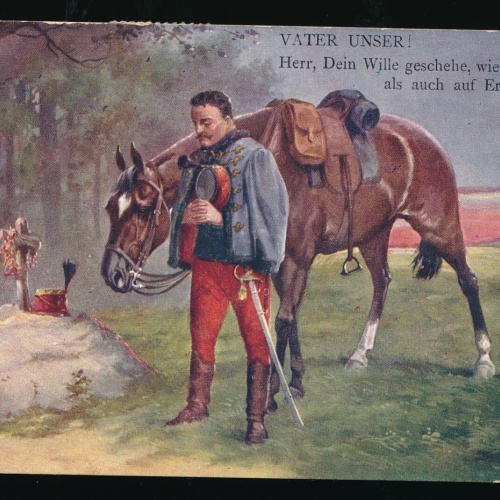 AK Vater Unser Mann mit Pferd steht vor einem Grab (507)