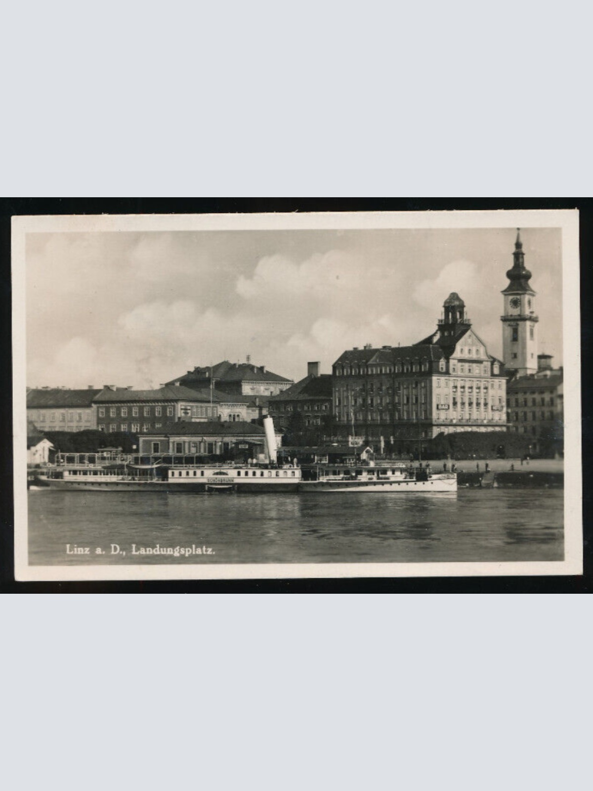 AK aus Linz an der Donau Landungsplatz mit Dampfer Oberösterreich (1840)