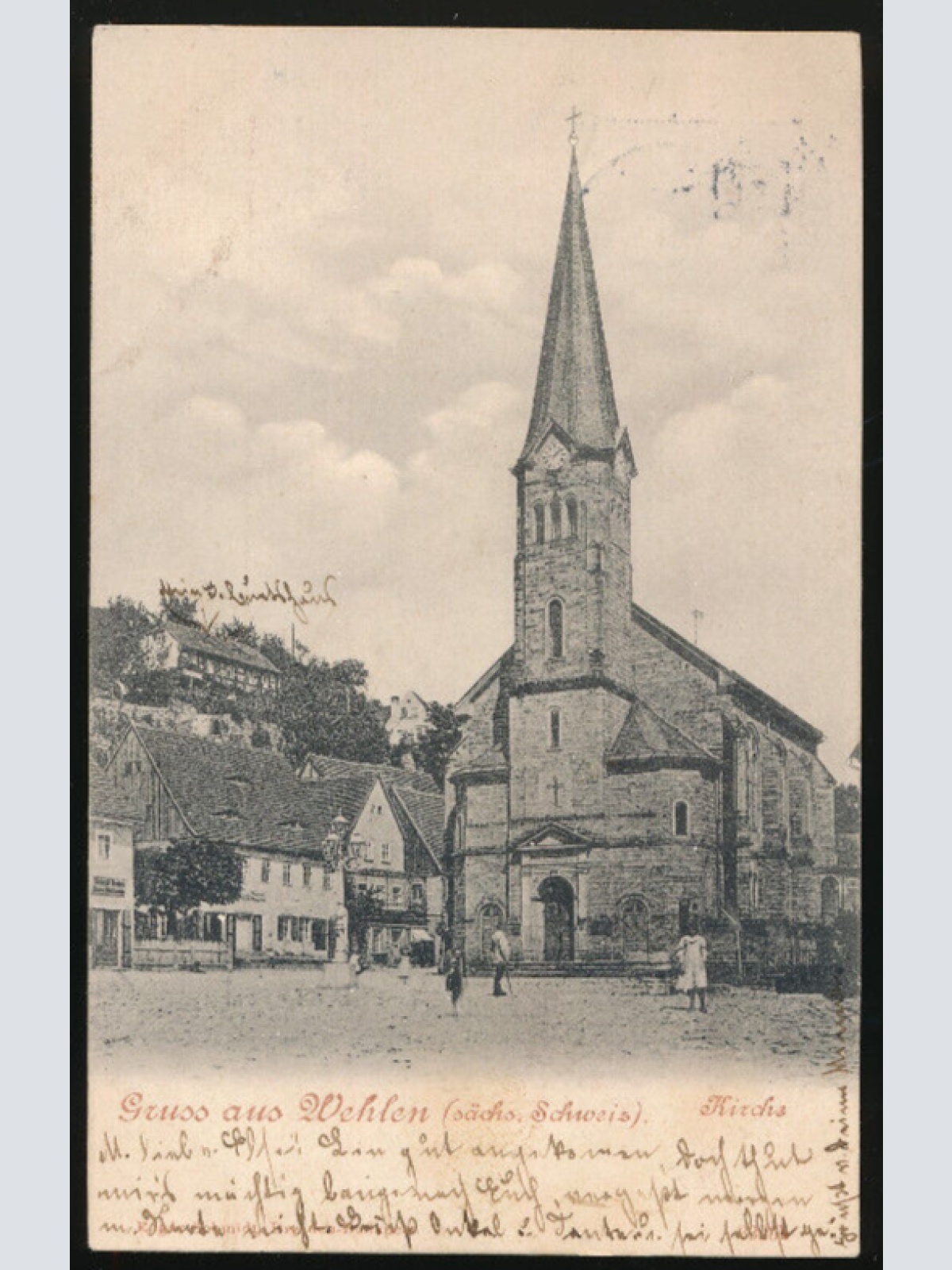 AK gruss aus Wehlen mit Kirche Sachsen (1868)