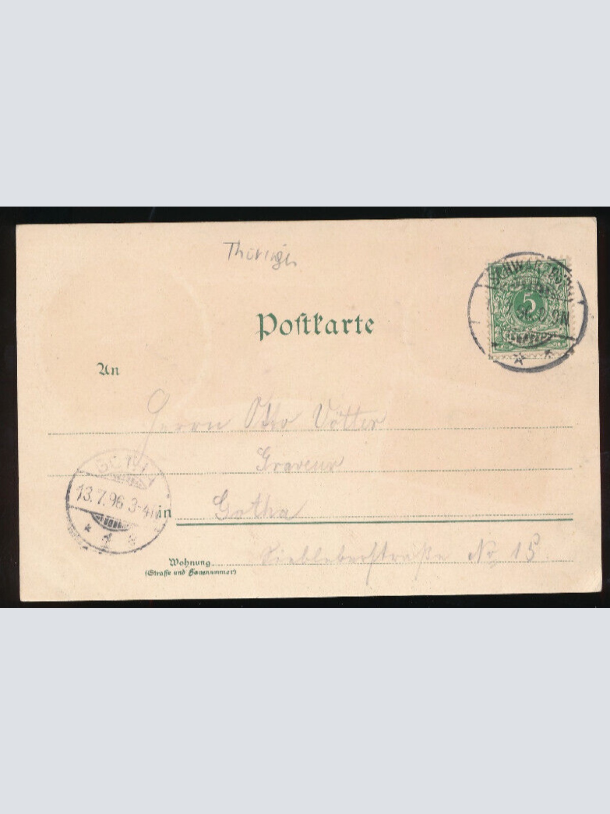 Litho-Karte gruss aus dem Schwarzthal Thüringen (1867)