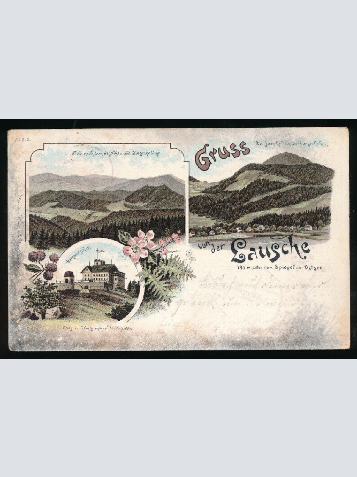 Litho-Karte gruss von der Lausche Sachsen (1872)