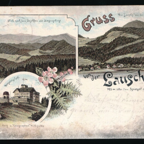 Litho-Karte gruss von der Lausche Sachsen (1872)