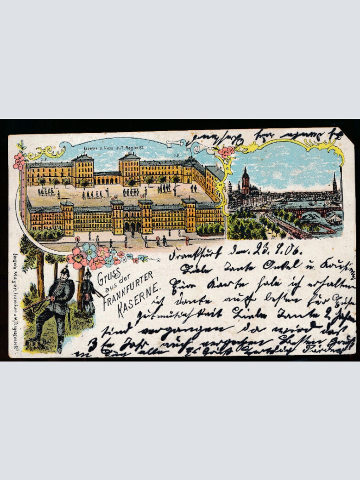 Litho-Karte gruss aus der Frankfurter Kaserne Hessen (1863)