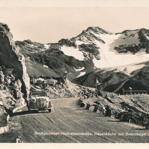 AK, Großglockner Hochalpenstraße, Hexenküche mit Brennkogel und Oldtimer (S94)