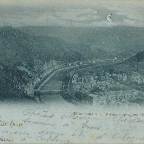 AK, Gruss aus Ems, Panorama v. d. Bismarckpromenade, Rheinland-Pfalz (S92)
