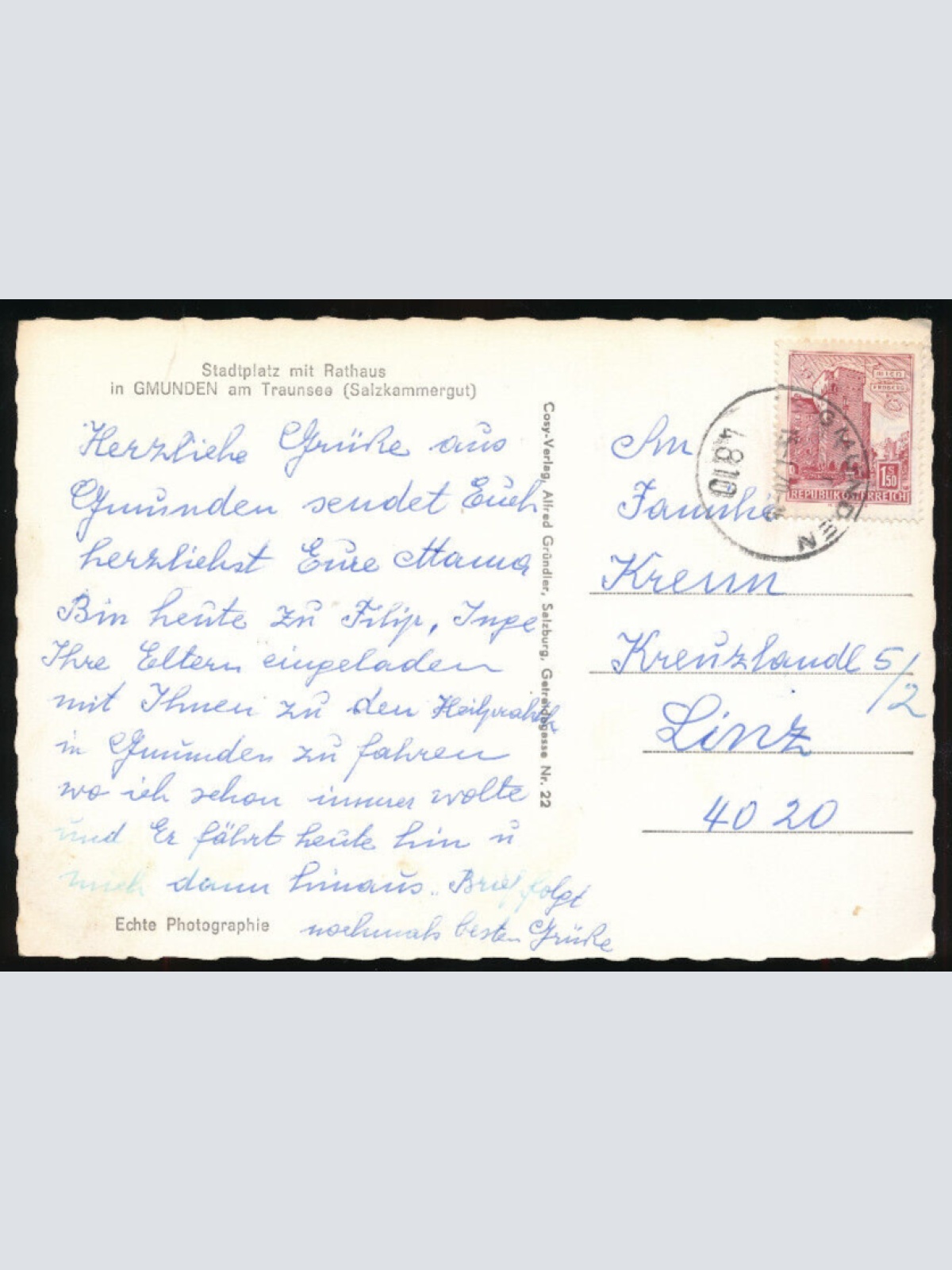 Winter -Karte aus Gmunden mit Oldtimer Alten Autos Oberösterreich (2347)