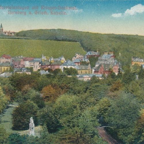 AK, Wiesbaden, Hessen, Nerotalanlagen mit Krieger-Denkmal, Neroberg (S86)