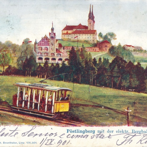 AK, Pöstlingberg mit der elektr. Bergbahn, Linz, Oberösterreich (S121)