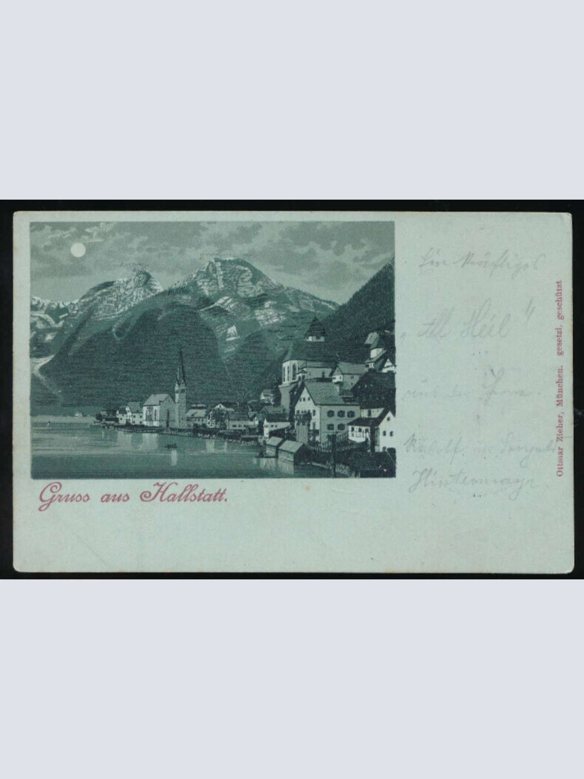 Mondschein - Karte gruss aus Hallstatt Oberösterreich (2287)