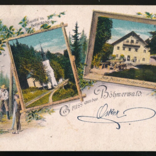 Litho-Karte gruss aus dem Böhmerwald mit Holtzfäller Oberösterreich (1685)