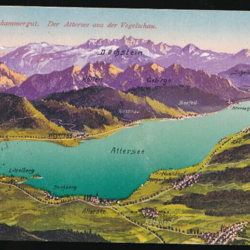 AK der Attersee aus der Vogelschau Oberösterreich (1650)