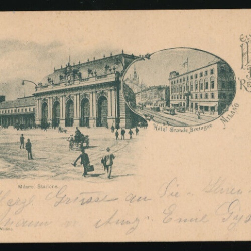AK aus Milano - Mailand mit Bahnhof und Hotel Grande Italien (2152)