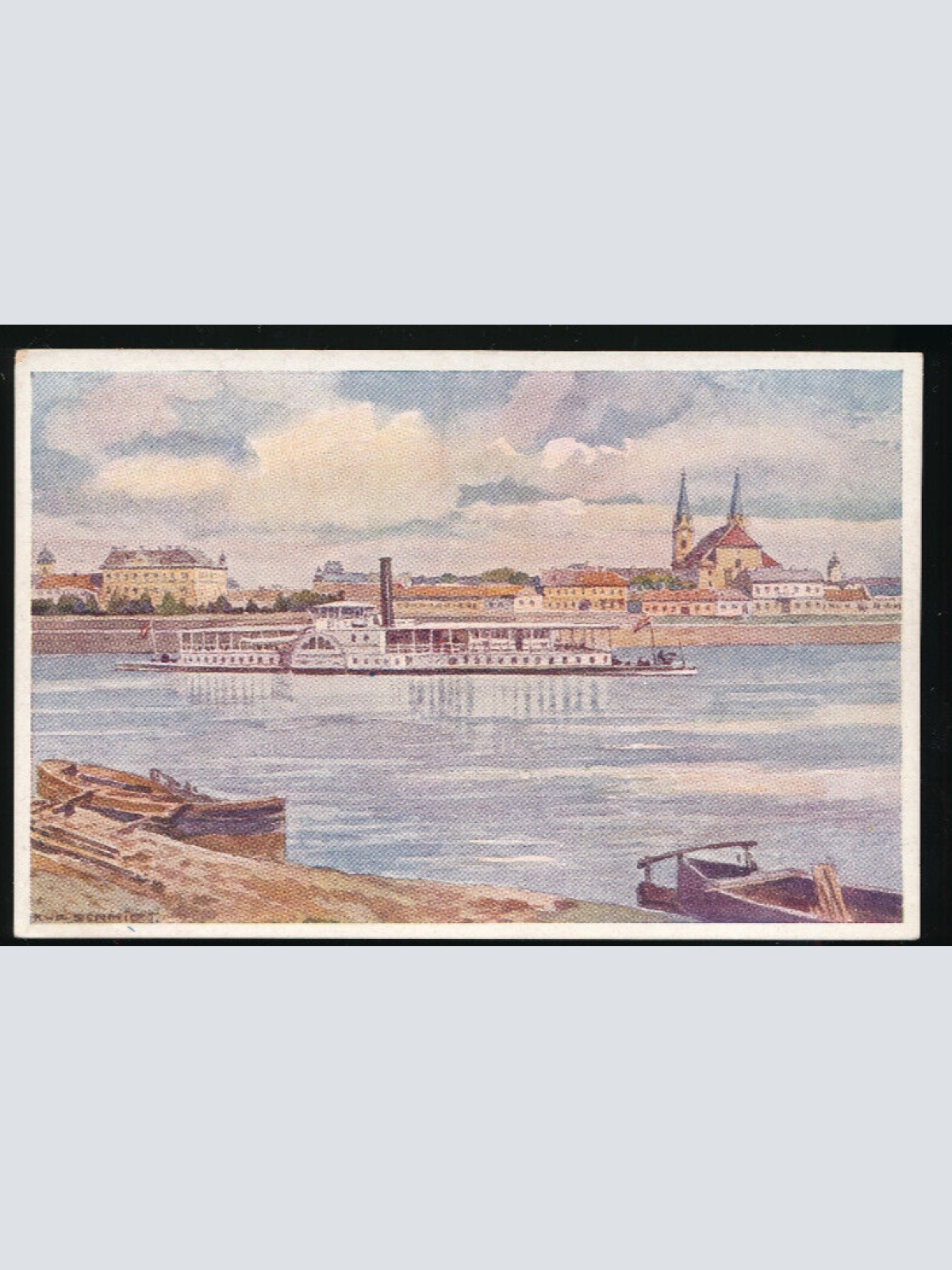 Kunst-Karte aus Komarom mit DDSG - Dampfschiff (2156)