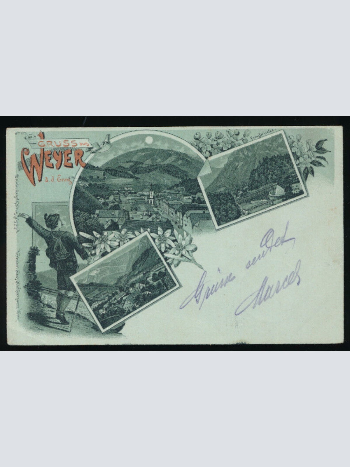 Mondschein - Litho Karte gruss aus Weyer an der Enns Oberösterreich (2687)