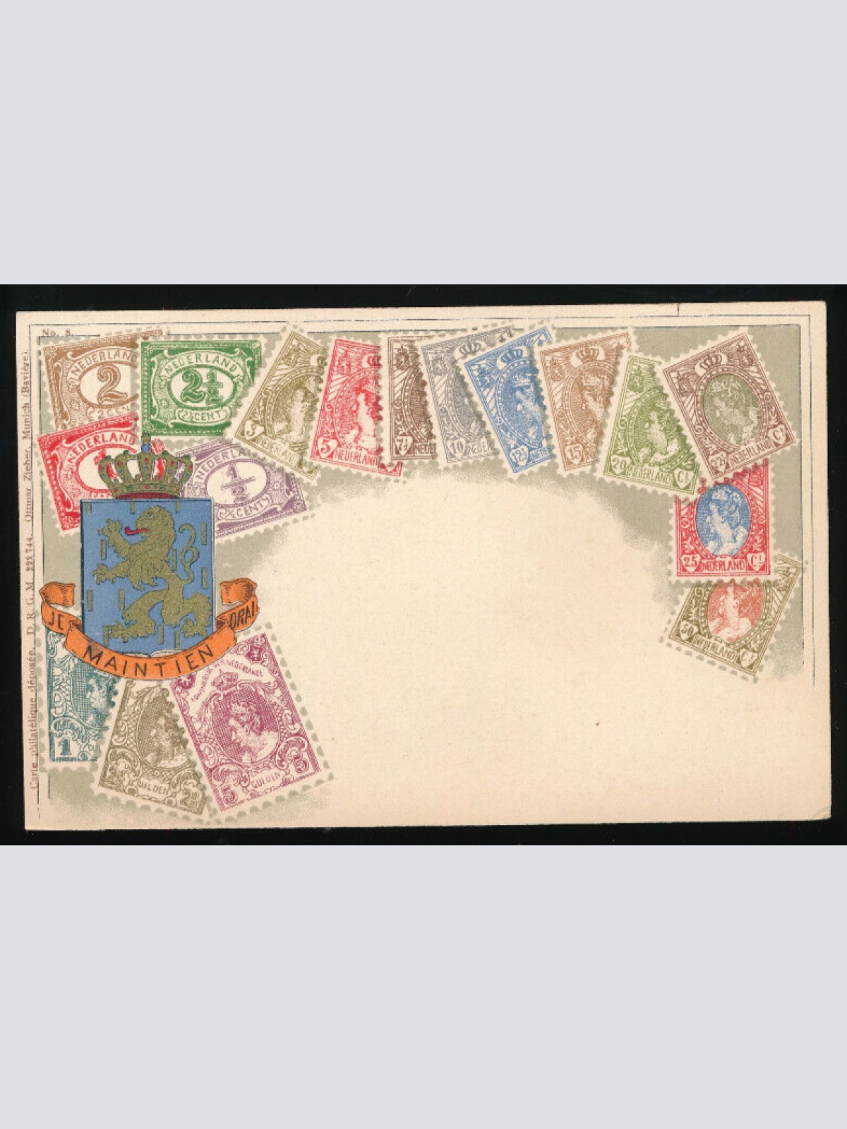 Litho-Karte Niederlande mit Wappen und Marken (2747)