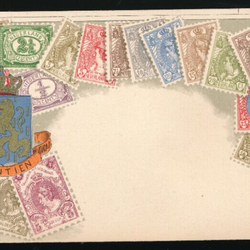 Litho-Karte Niederlande mit Wappen und Marken (2747)