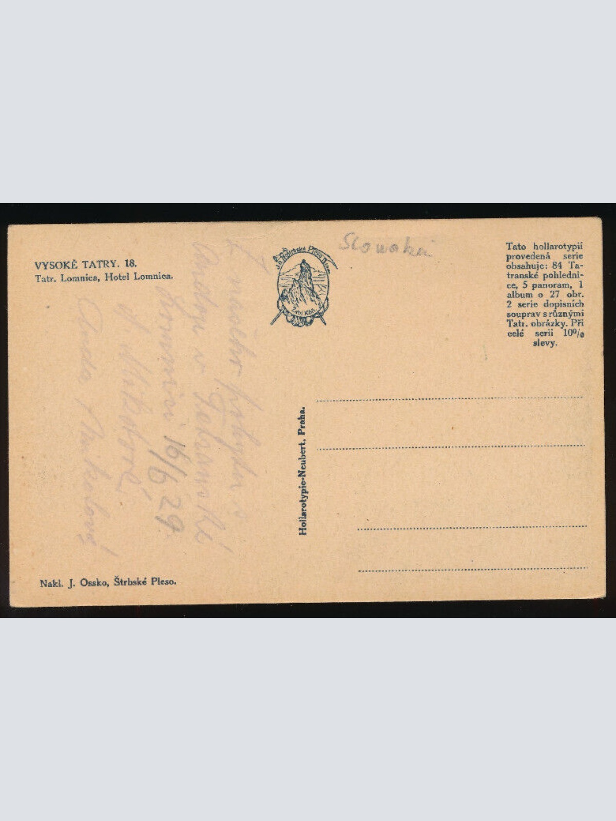 AK aus Vysoke Tatry mit Hotel Lommnica Slowakei (3083)