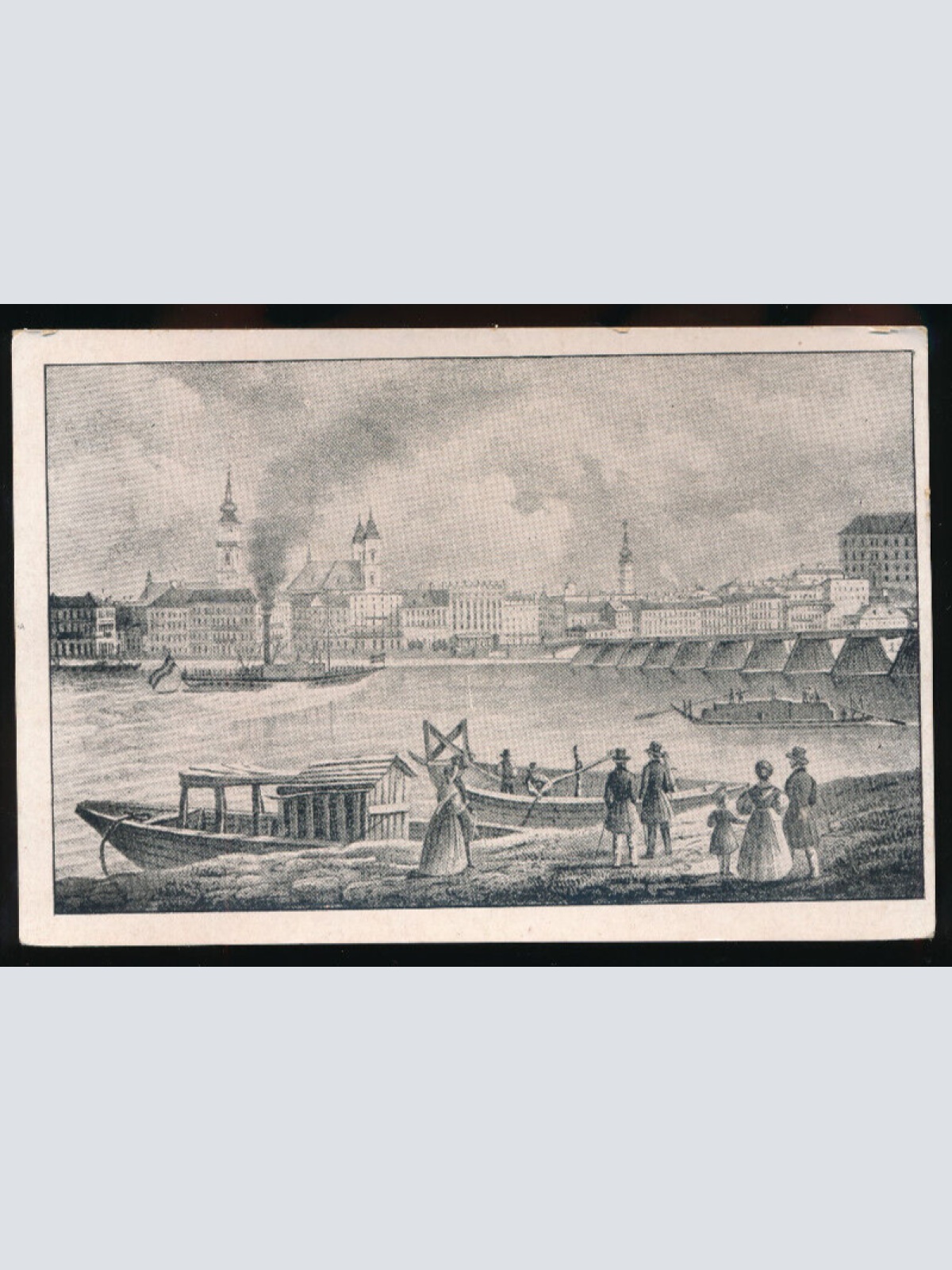 AK aus Linz an der Donau mit Holzbrücke im 19 Jhrd Oberösterreich (2561)