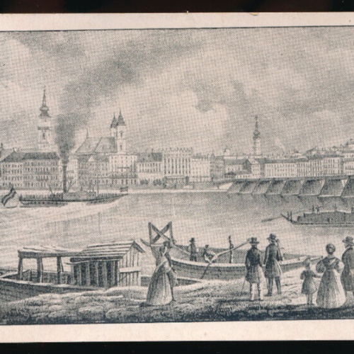 AK aus Linz an der Donau mit Holzbrücke im 19 Jhrd Oberösterreich (2561)