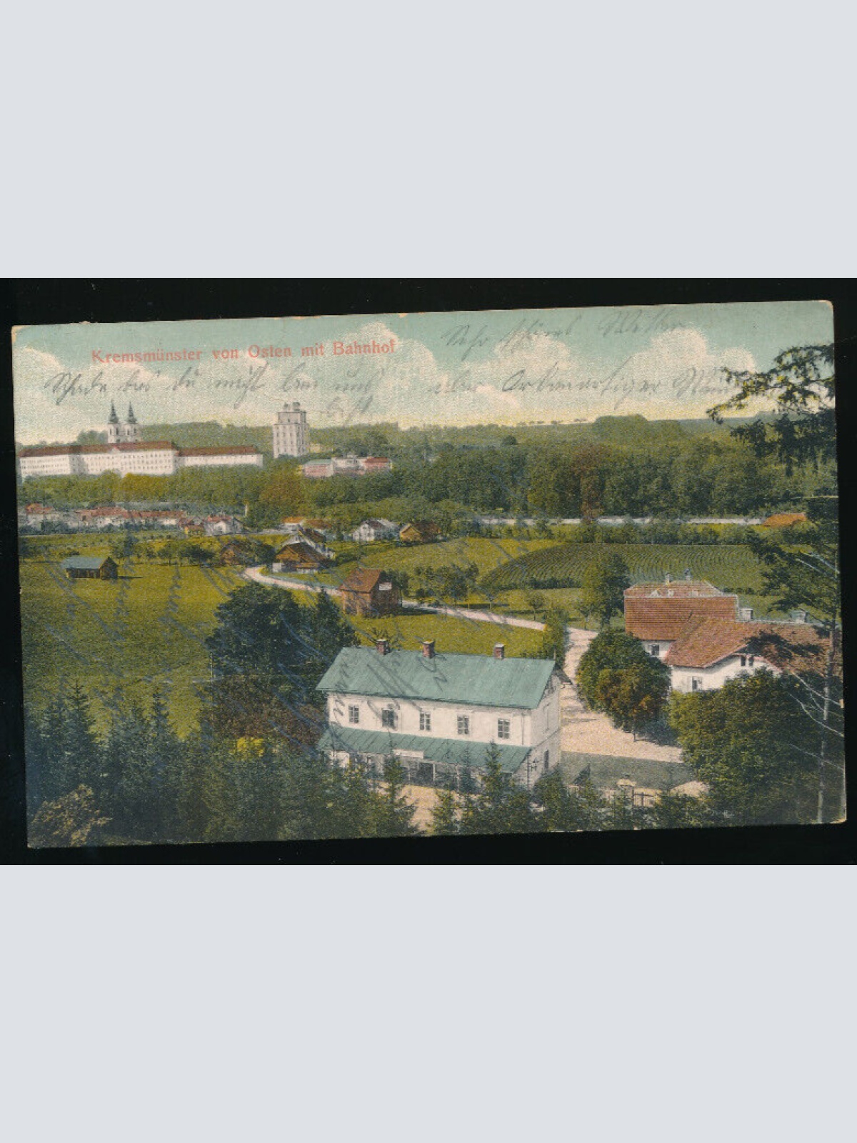 AK aus Kremsmünster von Osten mit Bahnhof Oberösterreich (2627)