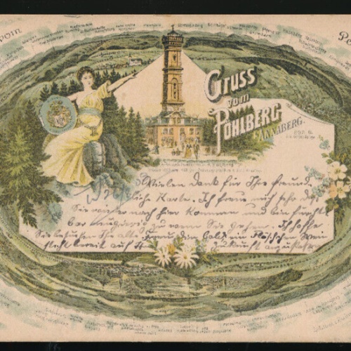 Litho - Karte aus Pöhlberg in Sachsen Rundschau (3397)