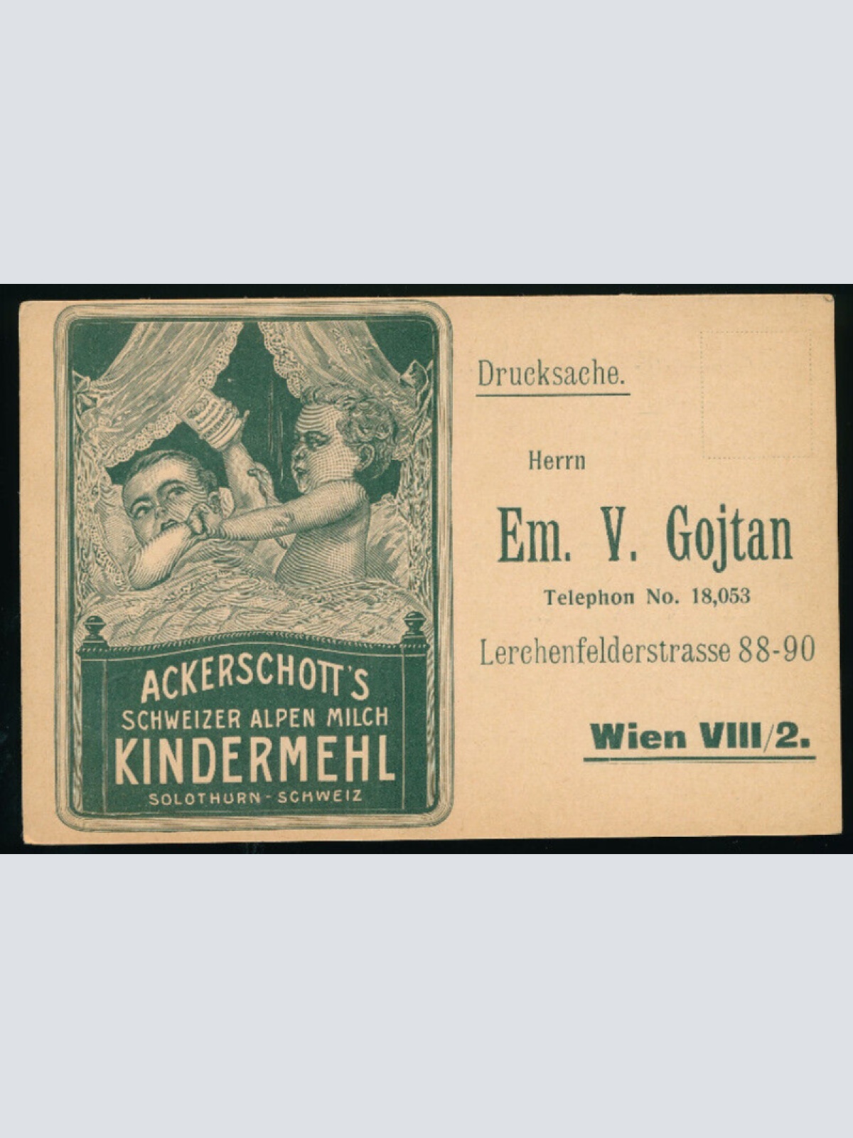 Alte Reklamekarte Ackerschotts Kindermehl Solothurn Schweiz (3636)