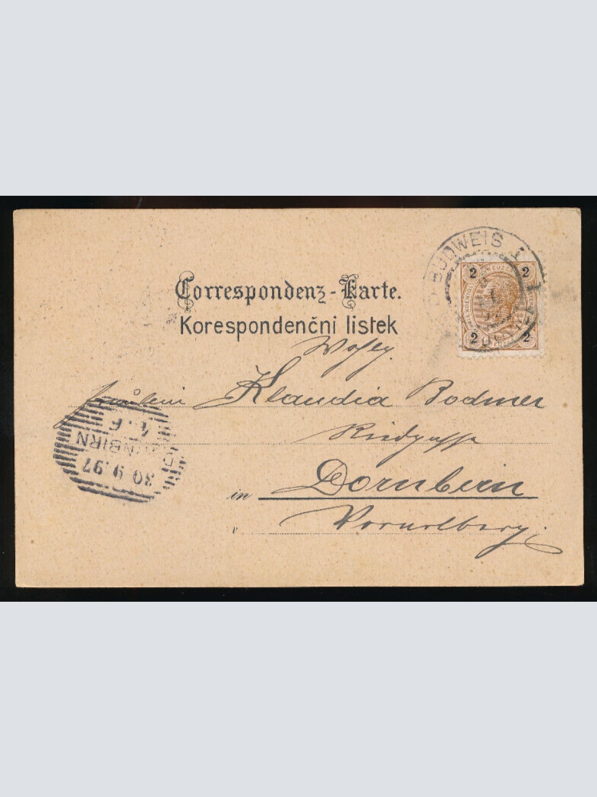 Litho - Karte aus Budweis Tschechoslowakei (3148)