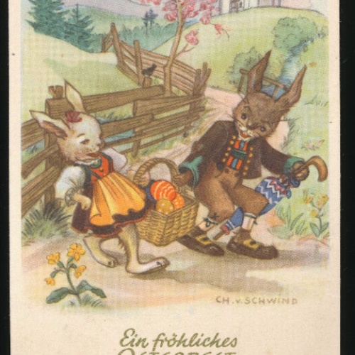 AK ein fröhliches Osterfest zwei Hasen mit Ostereier (3621)