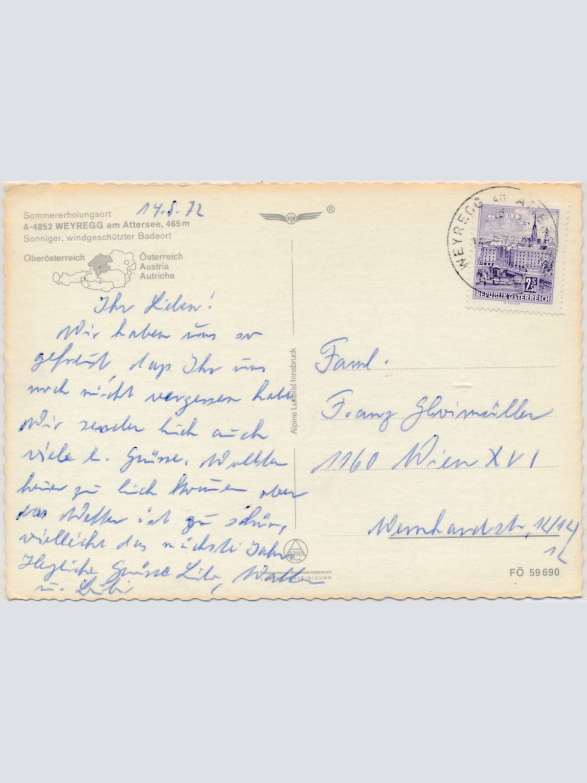 AK, Weyregg am Attersee, Alpine Luftbild Innsbruck, Oberösterreich (S317)