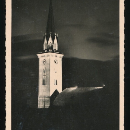 AK aus Villach Stadtpfarrturm bei Nacht Kärnten (3589)
