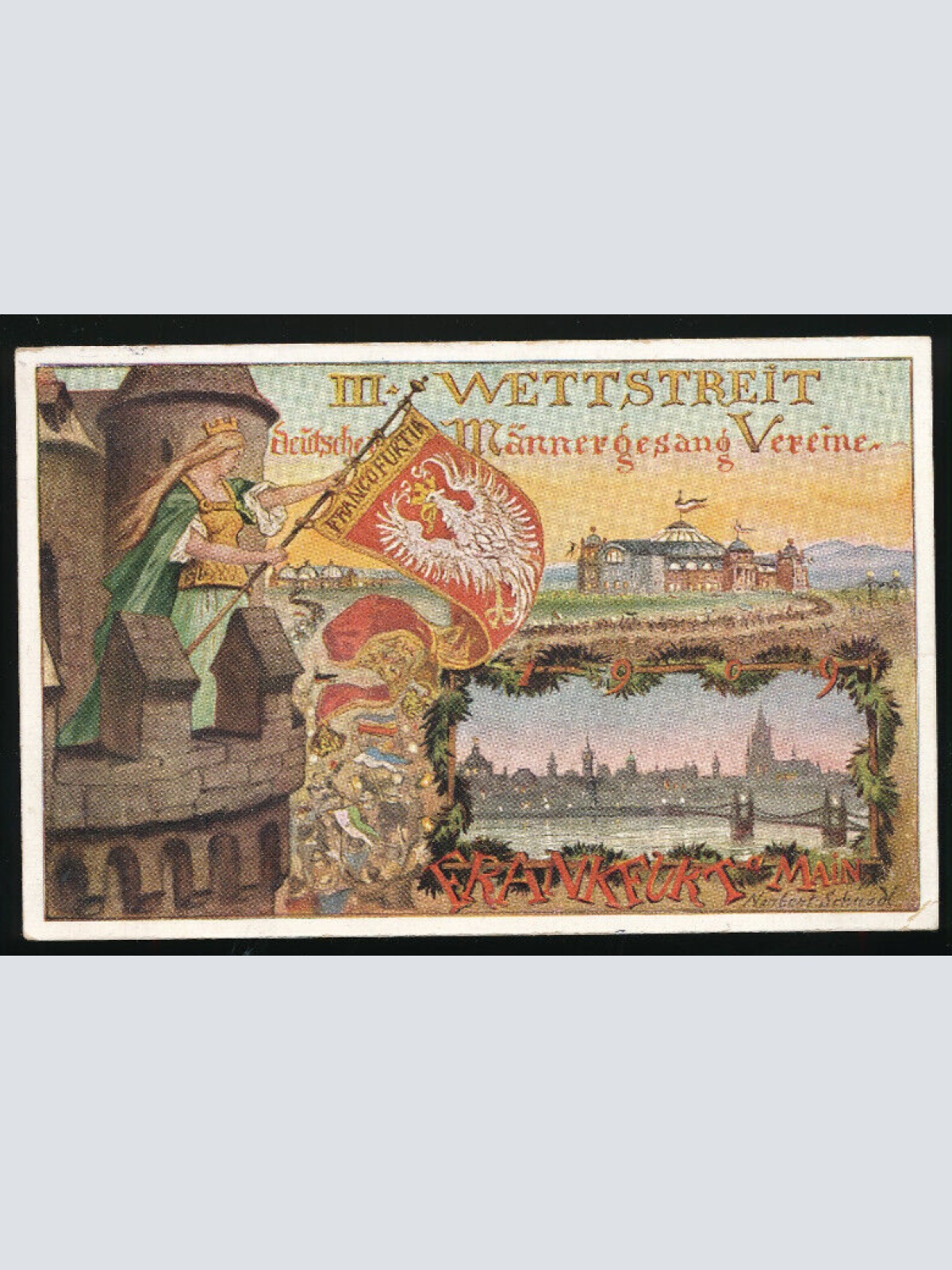 Litho - Karte aus Frankfurt Wettstreitder Männer Gesangsvereine Hessen (3399)