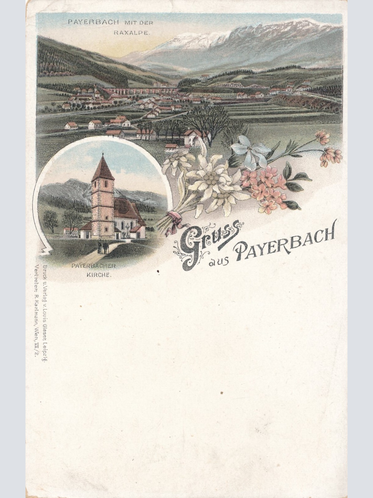 Litho-Karte, Gruss aus Payerbach, Niederösterreich, mit der Raxalpe (S365)