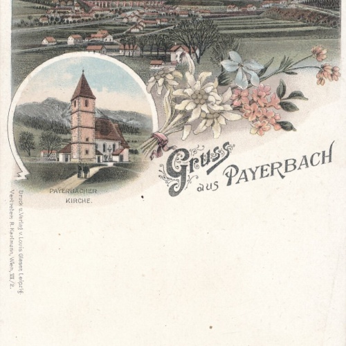 Litho-Karte, Gruss aus Payerbach, Niederösterreich, mit der Raxalpe (S365)