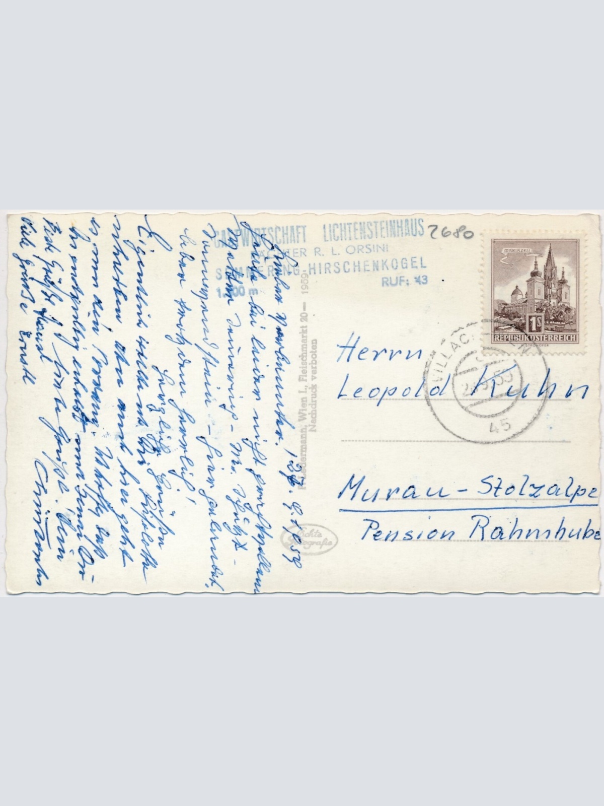 AK, Liechtensteinhaus am Hirschenkogel, Semmering, Niederösterreich (S415)