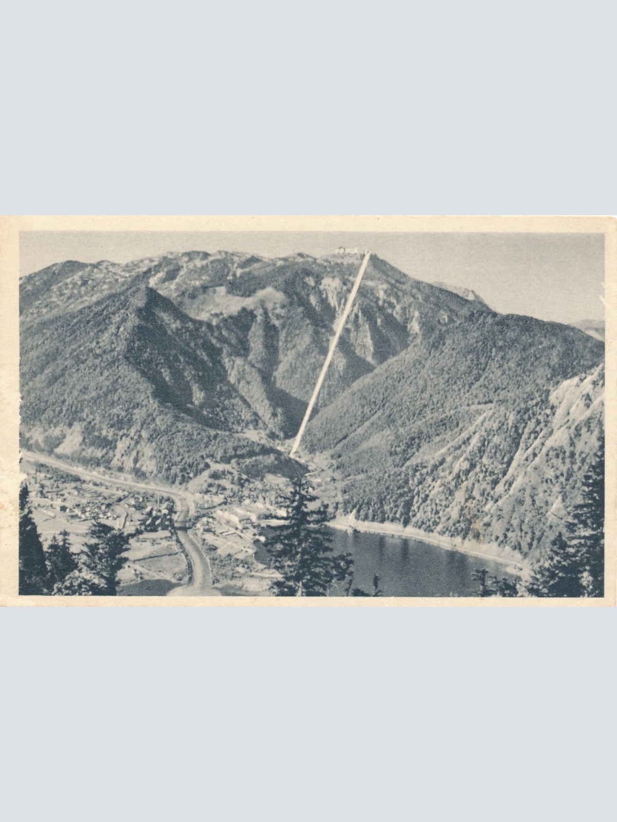 AK, Ebensee mit dem Höllengebirge und der Feuerkogelbahn, Oberösterreich (S384)