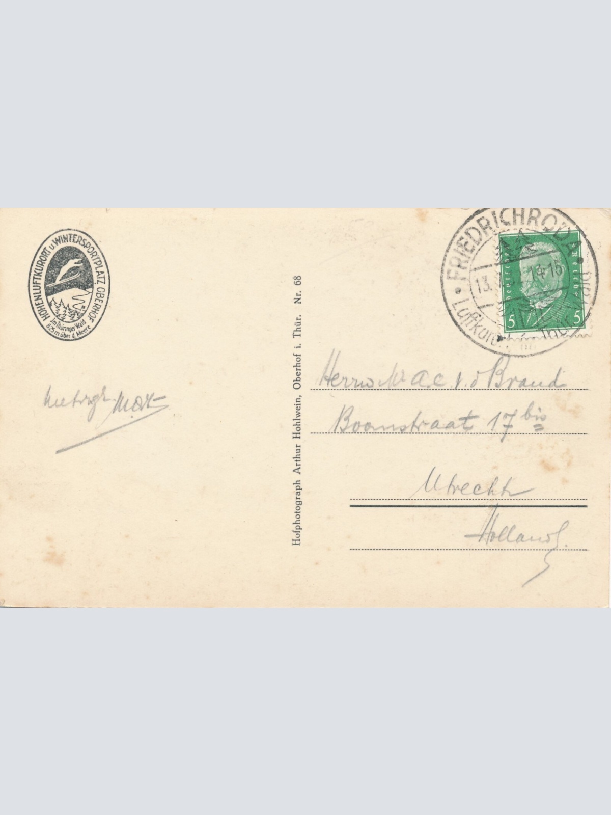 AK, Blick von Bärenstein mit Bahnhof Oberhof, Thüringen, Deutschland (S421)