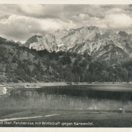 AK, Mittenwald an der Isar, Ferchensee mit Wirtschaft gegen Karwendel (S430)